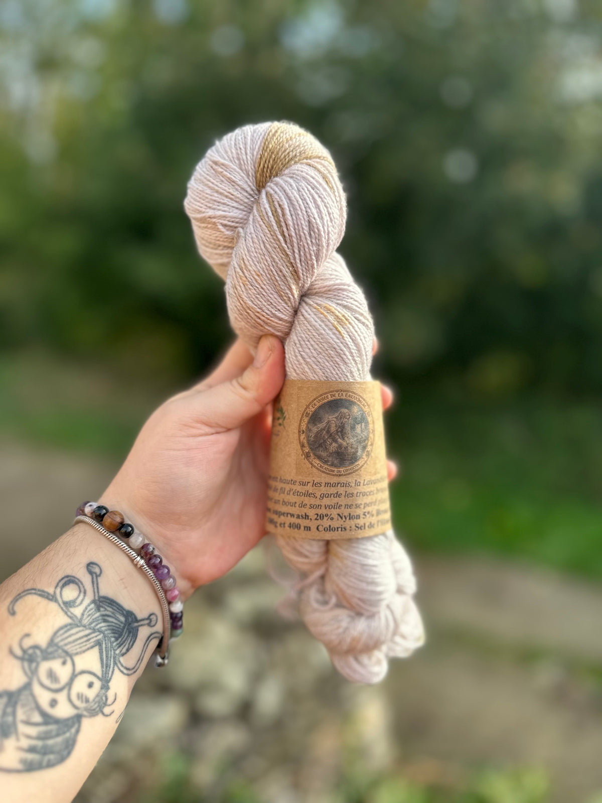Le voile de la lavandière : Mérinos, nylon et bronze stellina
