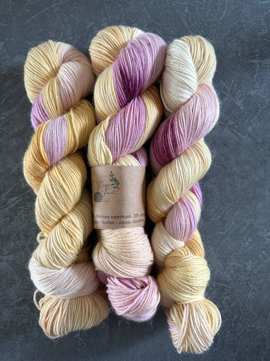 🍧Sorbet-citron-framboise: fingering : Mérinos, Alpaga, nylon