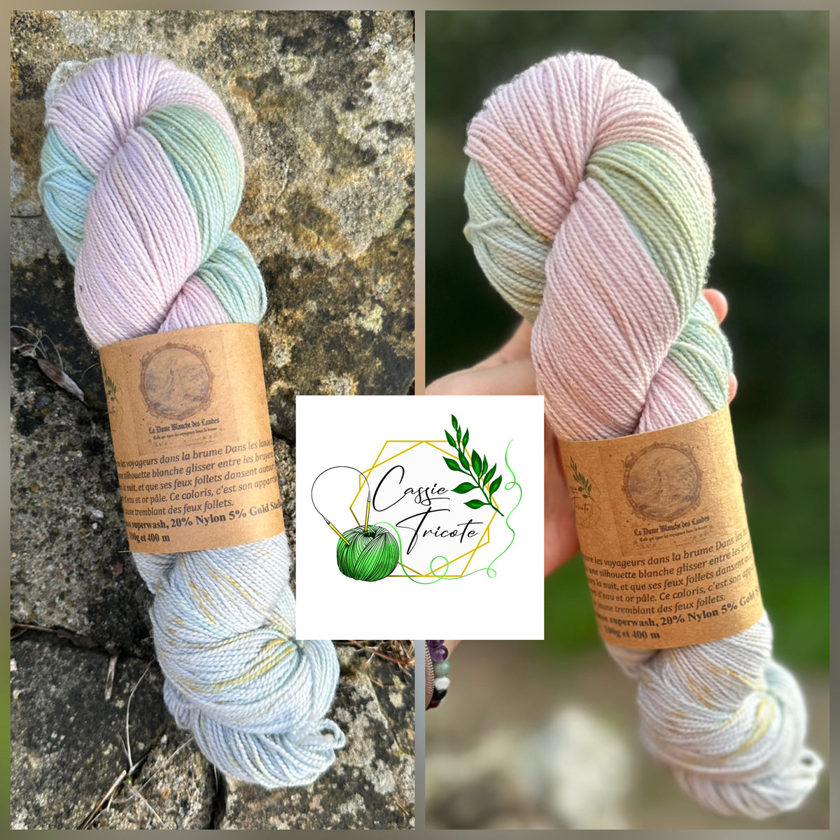 La dame blanche des landes: Mérinos, nylon, bronze stellina