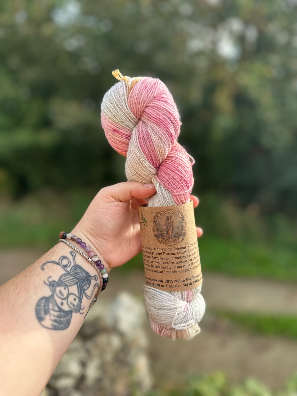 🌸Brume rose des havres: Mérinos, nylon, bronze stellina